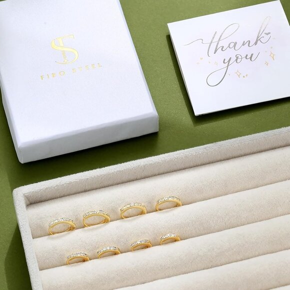 Dainty 14K Gold Plated Huggie Hoops - Lightweight Multiple Piercing Earrings Set - Picture 5 of 6